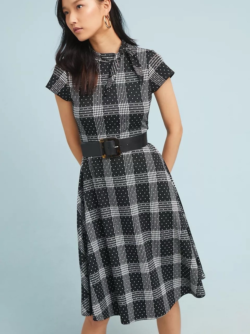 Maeve for Anthropologie Zoe Plaid Dress in Black Motif Size M